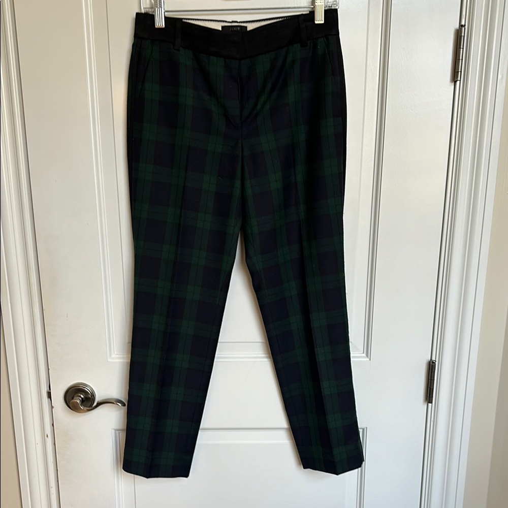 J.Crew Women’s Navy and Green Tartan Pant with Black Trim size 2